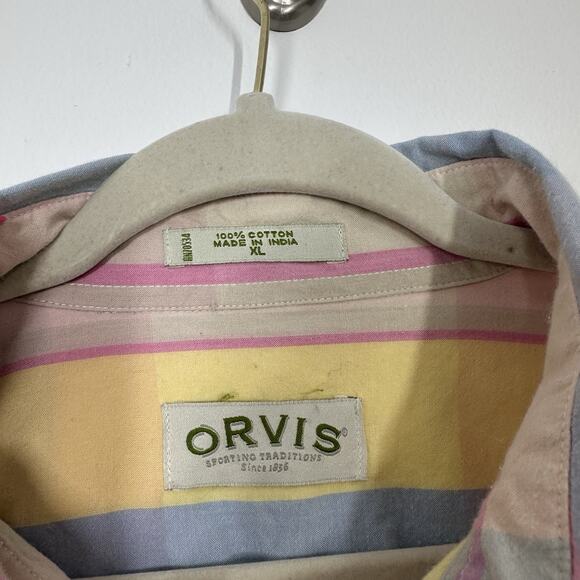 Orvis Mens XL Cotton Pastel Easter Short Sleeve Button Down Shirt Spring Casual - Picture 3 of 4
